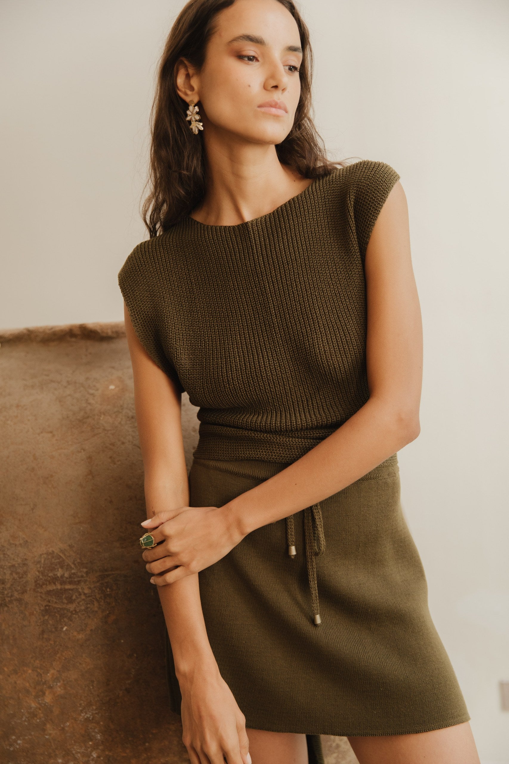 Mini Falda Alaia · Verde Militar